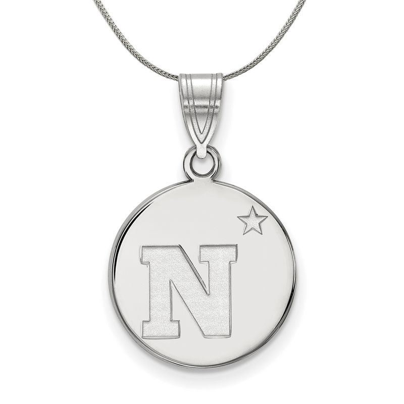 Sterling Silver U.S. Navy Medium Disc Pendant Necklace - 16 Inch